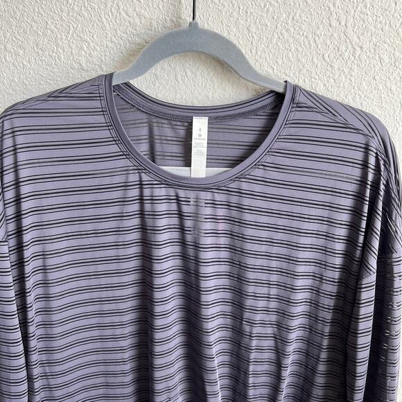 Lululemon Tie Your Practice Top Women's 8 Gray Moonwalk Stripe Activewear Gym - Picture 3 of 6